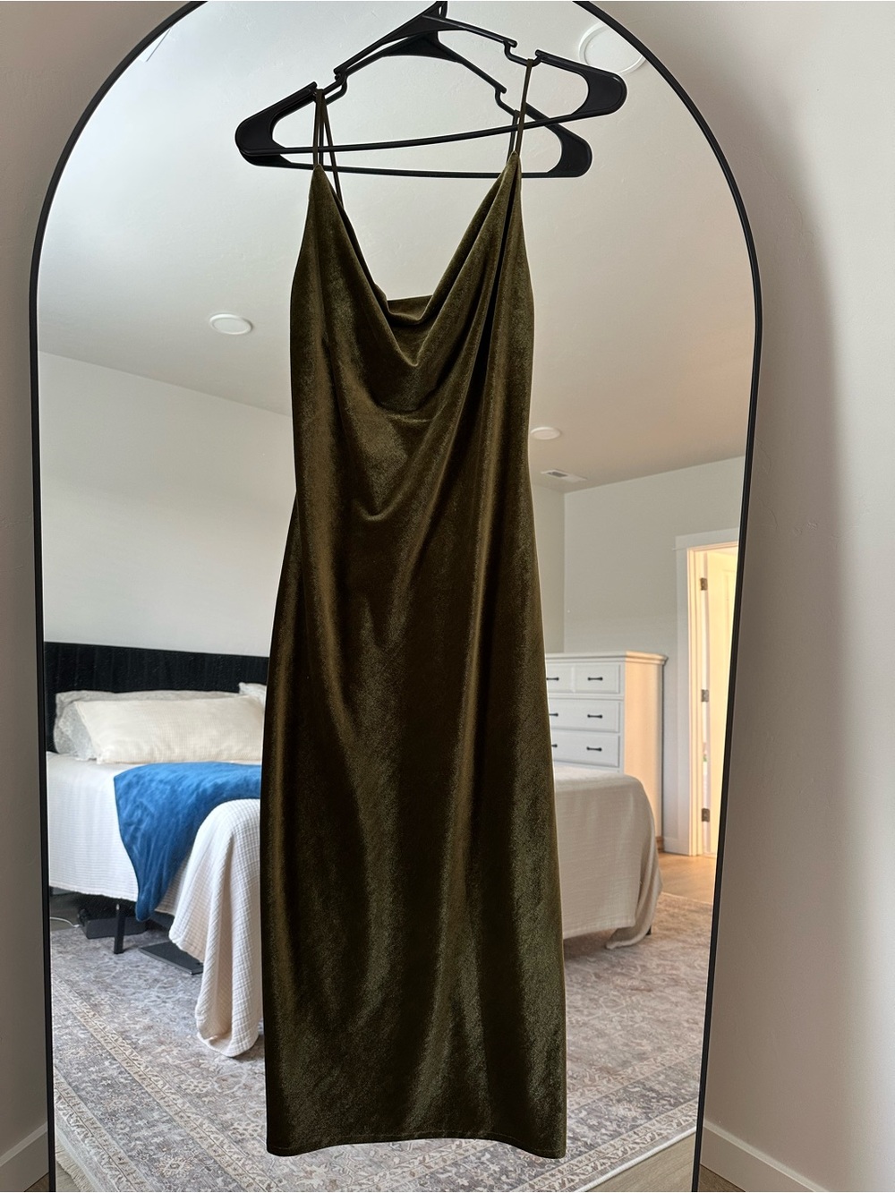 Jenny Yoo Olive Green Velvet Midi Dress